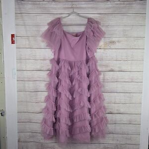 JESSAKAE Isla Ruffle Tiered Midi Smocked Dress 4X Whimsical Puff Purple